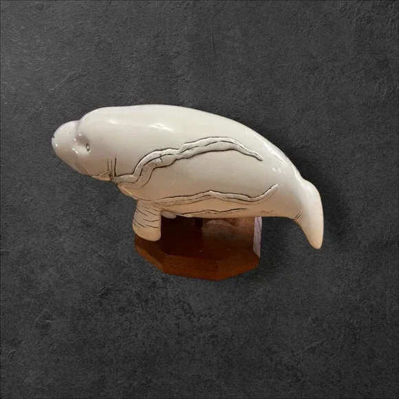 G.H. Cook Company Manatee Mom W/ Baby Fine Art Sculpture Cultured Ivory Figurine - Picture 5 of 8